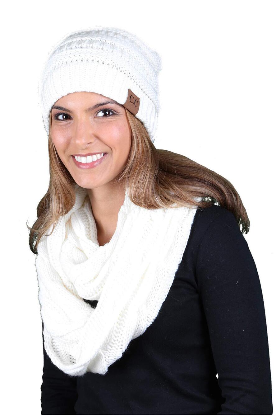9152 Matching 2 Pack Matching Infinity Scarf & Slouchy Beanie - Ivory